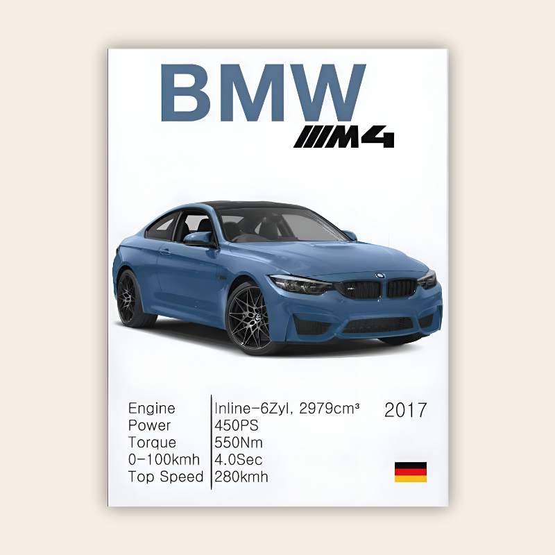 BMW F82 M4 Minimalistic Metal Poster