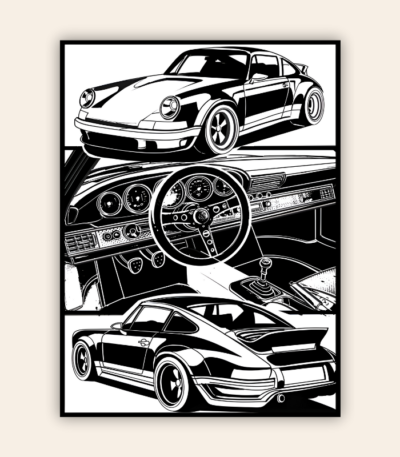 Porsche 911 Minimalistic Black & White Metal Poster