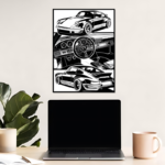 Porsche 911 Minimalistic Black & White Metal Poster