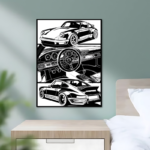 Porsche 911 Minimalistic Black & White Metal Poster