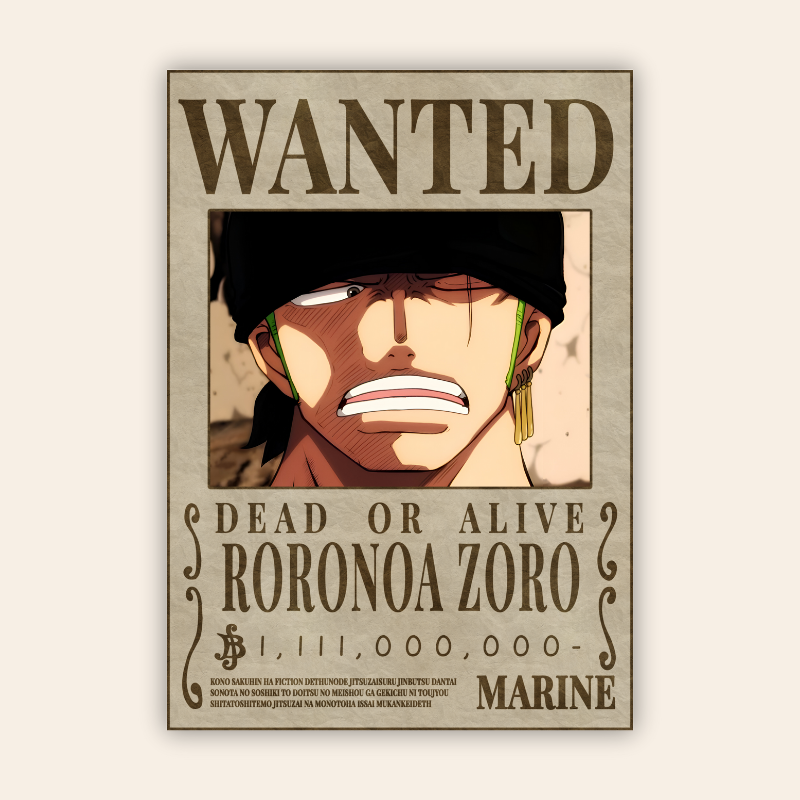 Zoro Onepiece Wanted Poster